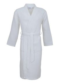 Carl Ross Unisex-Bademantel 25100, Langform, Baumwolle, Kimono-Kragen, Gürtel, Waffelpique, weiß