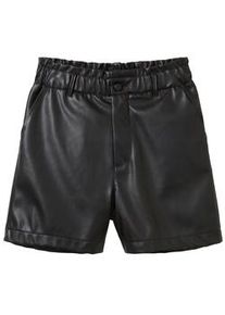 Tom Tailor DENIM Damen Paperbag Shorts aus Kunstleder, schwarz, Gr. XL