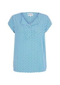 Tom Tailor Damen Gemusterte Bluse mit LENZING (TM) ECOVERO (TM), blau, Logo Print, Gr. 34