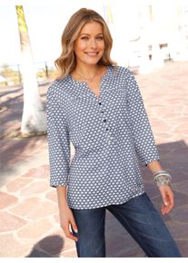 sheego Gro&szlig;e Gr&ouml;&szlig;en Schlupf-Bluse mit 3/4-&Auml;rmeln, marine-ecru-bedruckt, Gr&ouml;&szlig;e 54 - Damen