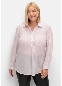 Große Größen Hemdbluse mit Streifen und Krempelärmeln Gr. 52 rosa gestreift von sheego für Damen