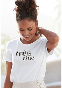 Lascana T-Shirt weiß Gr. 40/42 für Damen. Rundhals und Druck. Figurumspielend. Nachhaltig.