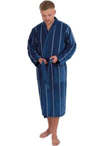 WEWO-Fashion Wewo fashion Herrenbademantel 1607, Langform, Baumwolle, Kimono-Kragen, Gürtel, mit Kimono-Kragen, gestreift, lang, blau