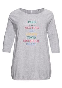 Große Größen Shirt aus Jersey mit 3/4-Ärmeln und Frontprint Gr. 44/46 grau von sheego für Damen