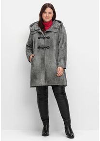 Große Größen Dufflecoat in A-Linie, mit Hahnentrittmuster Gr. 56 schwarz von sheego für Damen