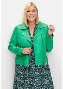 Große Größen Kurze Lederjacke aus Lammnappa, im Biker-Stil Gr. 50 grün von sheego für Damen