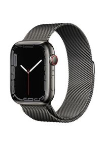 Apple Watch (Series 7) 2021 GPS + Cellular 45 mm - Rostfreier Stahl Graphit - Milanaise Armband Grau