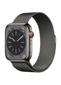 Apple Watch (Series 8) 2022 GPS + Cellular 45 mm - Rostfreier Stahl Space Grau - Milanaise Armband Grau
