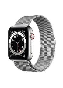 Apple Watch (Series 6) 2020 GPS + Cellular 44 mm - Rostfreier Stahl Silber - Milanaise Armband Silber