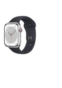 Apple Watch (Series 8) 2022 GPS + Cellular 41 mm - Rostfreier Stahl Silber - Sportarmband Schwarz