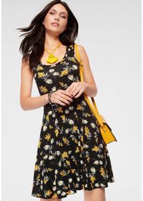 Laura Scott Sommerkleid mit weit schwingendem Saum, gelb|schwarz