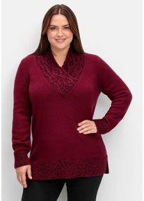 Große Größen Pullover mit V-Ausschnitt und Bouclé-Details Gr. 52/54 rot von sheego für Damen