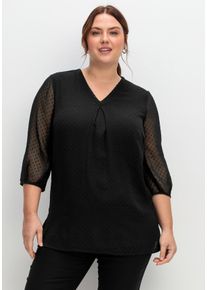 Große Größen Tunika mit Chiffon-Ärmeln und Kellerfalte Gr. 48 schwarz von sheego für Damen
