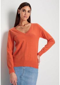 HECHTER PARIS V-Ausschnitt-Pullover in melange Optik - NEUE KOLLEKTION, orange