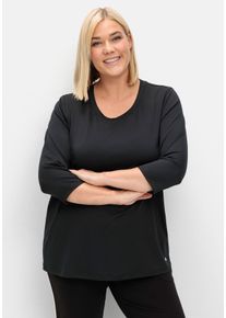 Große Größen Funktionsshirt mit 3/4-Ärmeln und Rundhalsausschnitt Gr. 60/62 schwarz von sheego für Damen