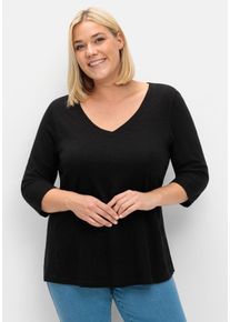 Große Größen 3/4-Arm-Shirt mit Einsatz aus Blusenstoff seitlich Gr. 40/42 schwarz von sheego für Damen