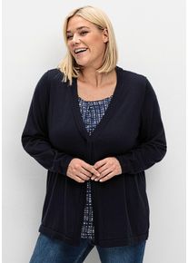 Große Größen Leichte Feinstrickjacke mit 1-Knopf-Verschluss Gr. 48/50 blau von sheego für Damen