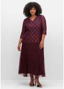Große Größen Abendkleid mit Spitzenoberteil und Chiffonrock Gr. 42 rot geblümt von sheego für Damen