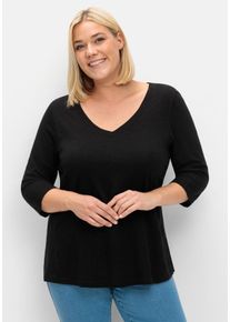 Große Größen 3/4-Arm-Shirt mit Einsatz aus Blusenstoff seitlich Gr. 40/42 schwarz von sheego für Damen