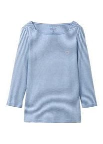 Tom Tailor Damen 3/4 Arm Shirt mit Bio-Baumwolle, blau, Streifenmuster, Gr. XL