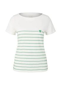 Tom Tailor Damen T-Shirt mit U-Boot-Ausschnitt, weiß, Streifenmuster, Gr. XXL
