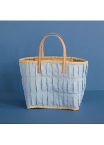 Rice Rice Tasche aus Bast im Karo Design, Medium, Hellblau