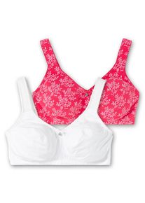 Große Größen Doppelpack Entlastungs-BHs ohne Bügel Gr. 90E weiß/pink geblümt von sheego für Damen