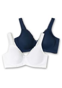 Große Größen Doppelpack Bügel-BHs mit Spitzenborten Gr. 85G blau/weiß von sheego für Damen