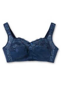 Große Größen BH ohne Bügel, mit Spitze und leicht glänzend Gr. 85F blau von sheego für Damen