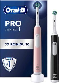 Oral-B Elektrische Zahnbürste PRO Series 1 Doppelpack, Aufsteckbürsten: 2 St., Drucksensor, schwarz