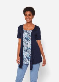bonprix Bedrucktes 2in1 Shirt mit Rundhals, blau, Gr.48/50 (XL), Raffiniertes 2in1 Shirt mit tollem Print und Rundhalsausschnitt, kurzarm, aus Viskose