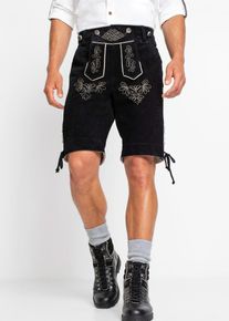 bonprix Kurze Trachtenlederhose Regular Fit, schwarz, Gr.60, Kurze Lederhose mit abkn&ouml;pfbarem Latz und trachtentypischen Verzierungen, aus Glattleder