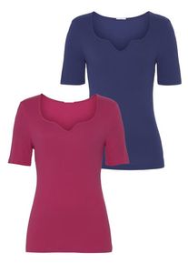 Vivance T-Shirt mehrfarbig Gr. 32/34 für Damen. Mit herzförmiger Ausschnitt. Figurbetont. Nachhaltig.
