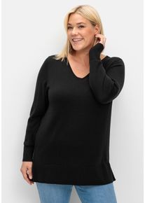 Große Größen Pullover aus leichtem Strick, mit V-Ausschnitt Gr. 44/46 schwarz von sheego für Damen