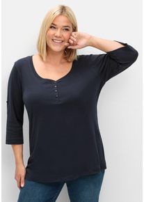 Große Größen Henleyshirt mit 3/4-langen Krempelärmeln Gr. 52/54 blau von sheego für Damen