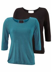 Lascana 3/4-Arm-Shirt 'mit modischem Cut-out' mehrfarbig Gr. 32/34 für Damen. Mit Rundhals. Bequem. Nachhaltig.