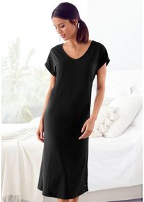 Lascana Nachthemd mit Seitenschlitzen, schwarz