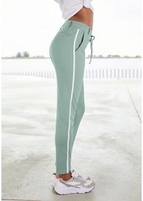 Lascana Jogger Pants grün Gr. 32 für Damen. Mit Kontraststreifen, Bindeband. Basic
