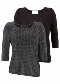 Lascana 3/4-Arm-Shirt 'mit modischem Cut-out' mehrfarbig Gr. 32/34 für Damen. Mit Rundhals. Bequem. Nachhaltig.