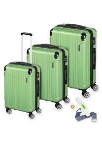 Veska Hartschalenkoffer Kofferset "Madrid" 3 teilig mit TSA Zahlenschloss 4 Rollen ABS-Hartschale, Reisekoffer Trolley Rollkoffer Koffer - oliv-grün