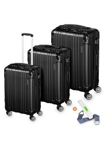 Veska Hartschalenkoffer Kofferset "Madrid" 3 teilig mit TSA Zahlenschloss 4 Rollen ABS-Hartschale, Reisekoffer Trolley Rollkoffer Koffer - schwarz