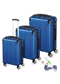 Veska Hartschalenkoffer Kofferset "Madrid" 3 teilig mit TSA Zahlenschloss 4 Rollen ABS-Hartschale, Reisekoffer Trolley Rollkoffer Koffer - königsblau