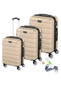 Veska Hartschalenkoffer Kofferset "Nizza" 3 teilig mit TSA Zahlenschloss 4 Rollen ABS-Hartschale, Reisekoffer Trolley Rollkoffer Koffer - champagner