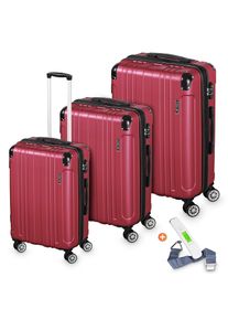 Veska Hartschalenkoffer Kofferset "Madrid" 3 teilig mit TSA Zahlenschloss 4 Rollen ABS-Hartschale, Reisekoffer Trolley Rollkoffer Koffer - berry