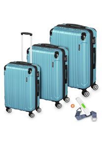 Veska Hartschalenkoffer Kofferset "Madrid" 3 teilig mit TSA Zahlenschloss 4 Rollen ABS-Hartschale, Reisekoffer Trolley Rollkoffer Koffer - nebelblau