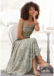 Lascana Maxikleid mehrfarbig Gr. 34 für Damen. V-Ausschnitt und Allover-Druck. Figurumspielend. Nachhaltig.