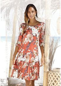 s.Oliver Jerseykleid mehrfarbig Gr. 34 für Damen. Rundhals und Allover-Druck. Figurumspielend