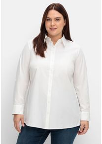 Große Größen Hemdbluse mit Krempelärmeln, in leichter A-Linie Gr. 48 weiß von sheego für Damen