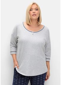 Große Größen Schlafshirt mit Knopfleiste und 3/4-Ärmeln Gr. 44/46 grau von sheego für Damen