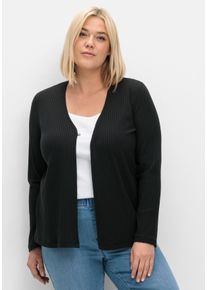 Große Größen Gerippte Shirtjacke mit 1-Knopf-Verschluss Gr. 40/42 schwarz von sheego für Damen